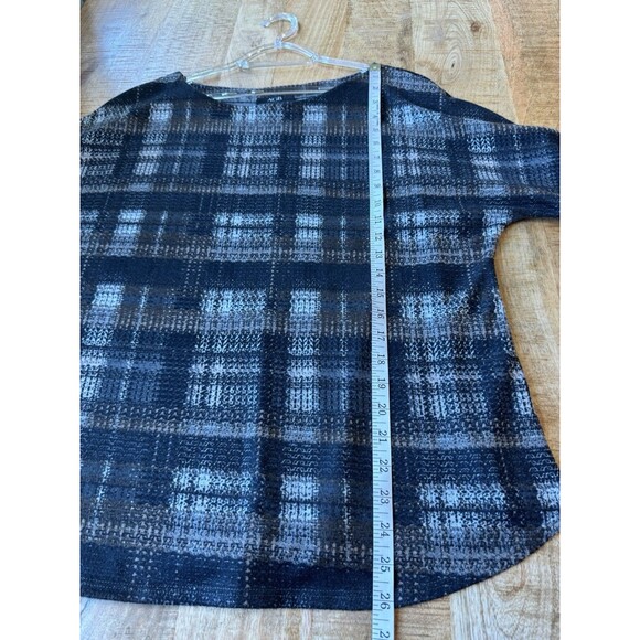 AGB Women's Black Plaid Boat Neck Sweater Boho Puff Sleeve Knit Size XL - Picture 9 of 10